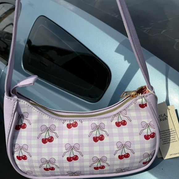 Handbags - Cherry Print Lavender Shoulder Bag
